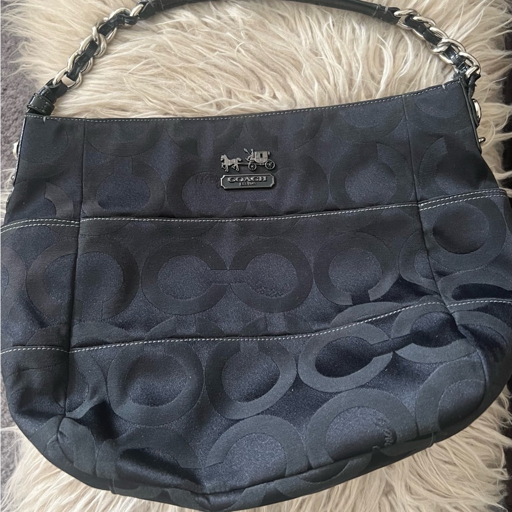 Coach Black Signature Canvas Tribe Shoulder Bag Purse Pristine